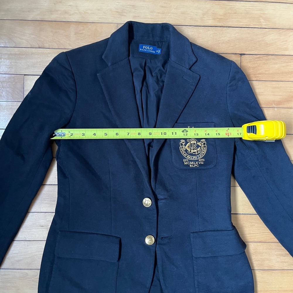 Polo Ralph Lauren Navy Blue Knit Crest Blazer Gold Bullion Embroidery Size 4 - Picture 5 of 12